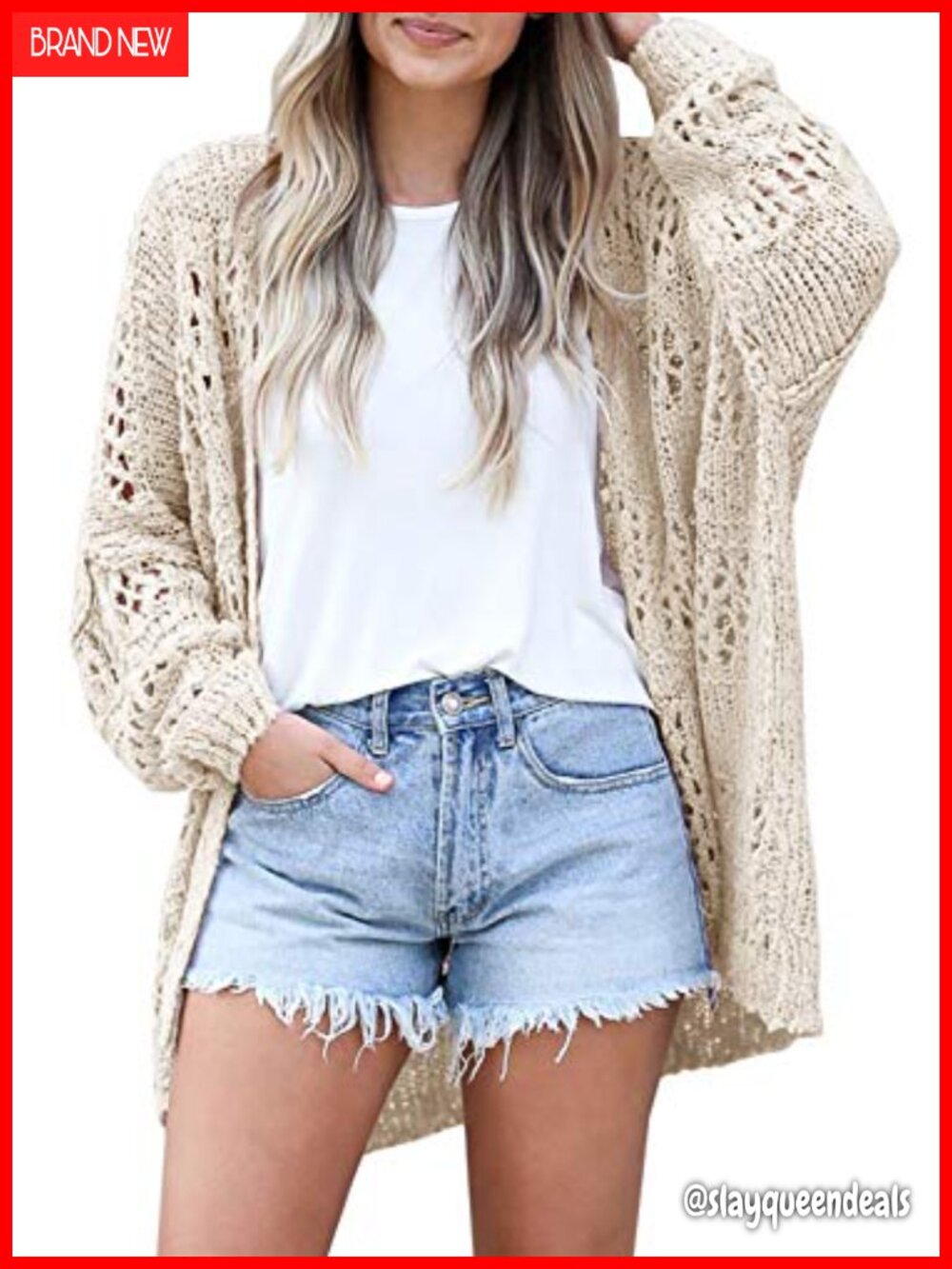 Crochet Knit Open Front Kimono Cardigan Oversized Lightweight Summer Coverup